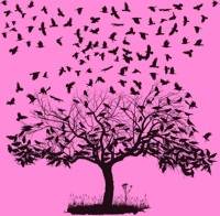 Crows in a tree pink